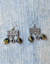 Blue Pottery Two Bead Earrings in Yellow Colour